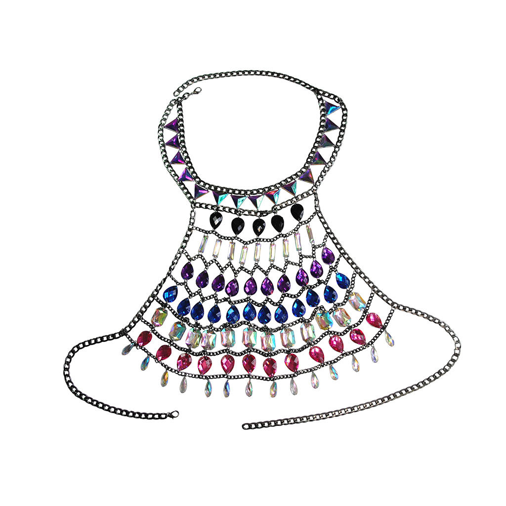 2024 spring and summer new AliExpress hot nightclub drip acrylic halterneck cut-out vest bikini body chain
