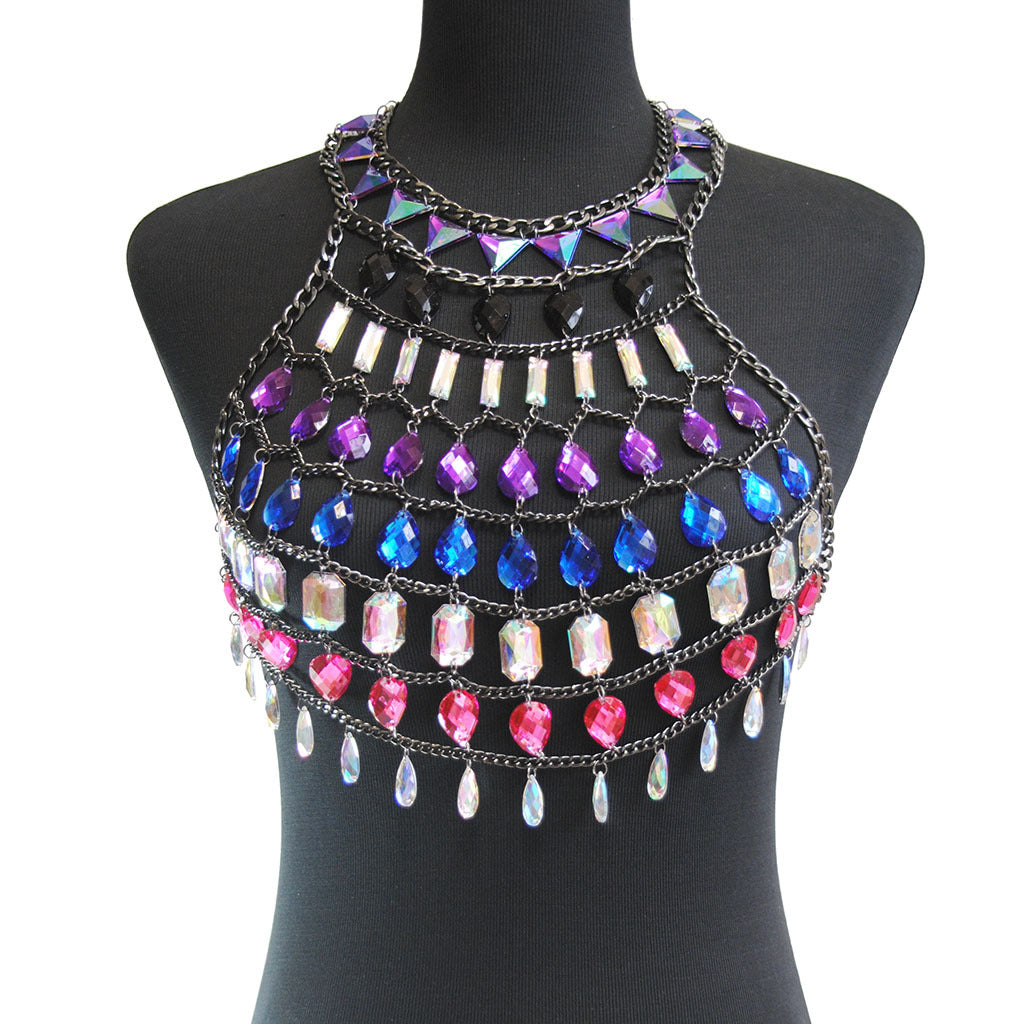 2024 spring and summer new AliExpress hot nightclub drip acrylic halterneck cut-out vest bikini body chain