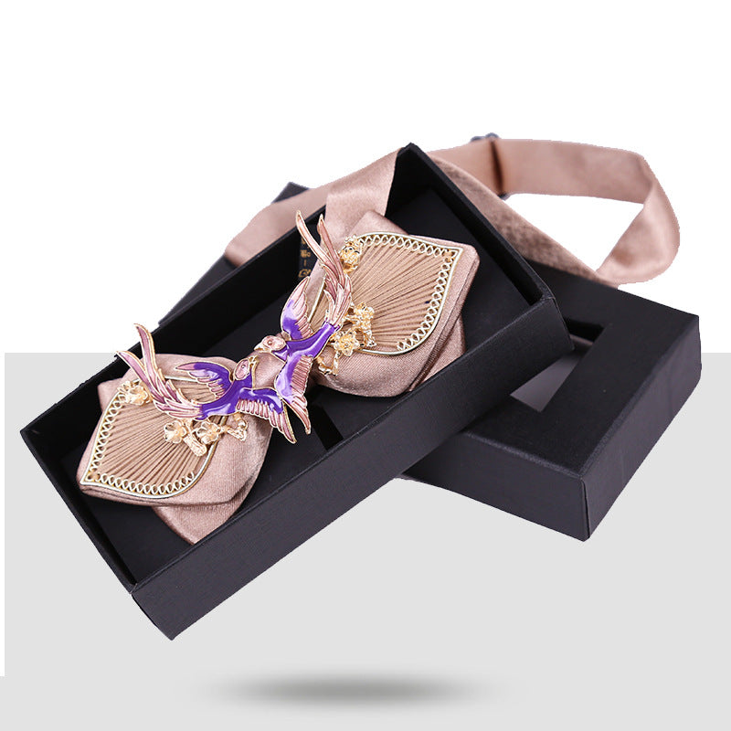 Bow Tie Male Wedding Wedding Groom Dragon and Phoenix Gown Xiuhe Navy Blue Chinese Style Metal Collar Flower Men's Bow