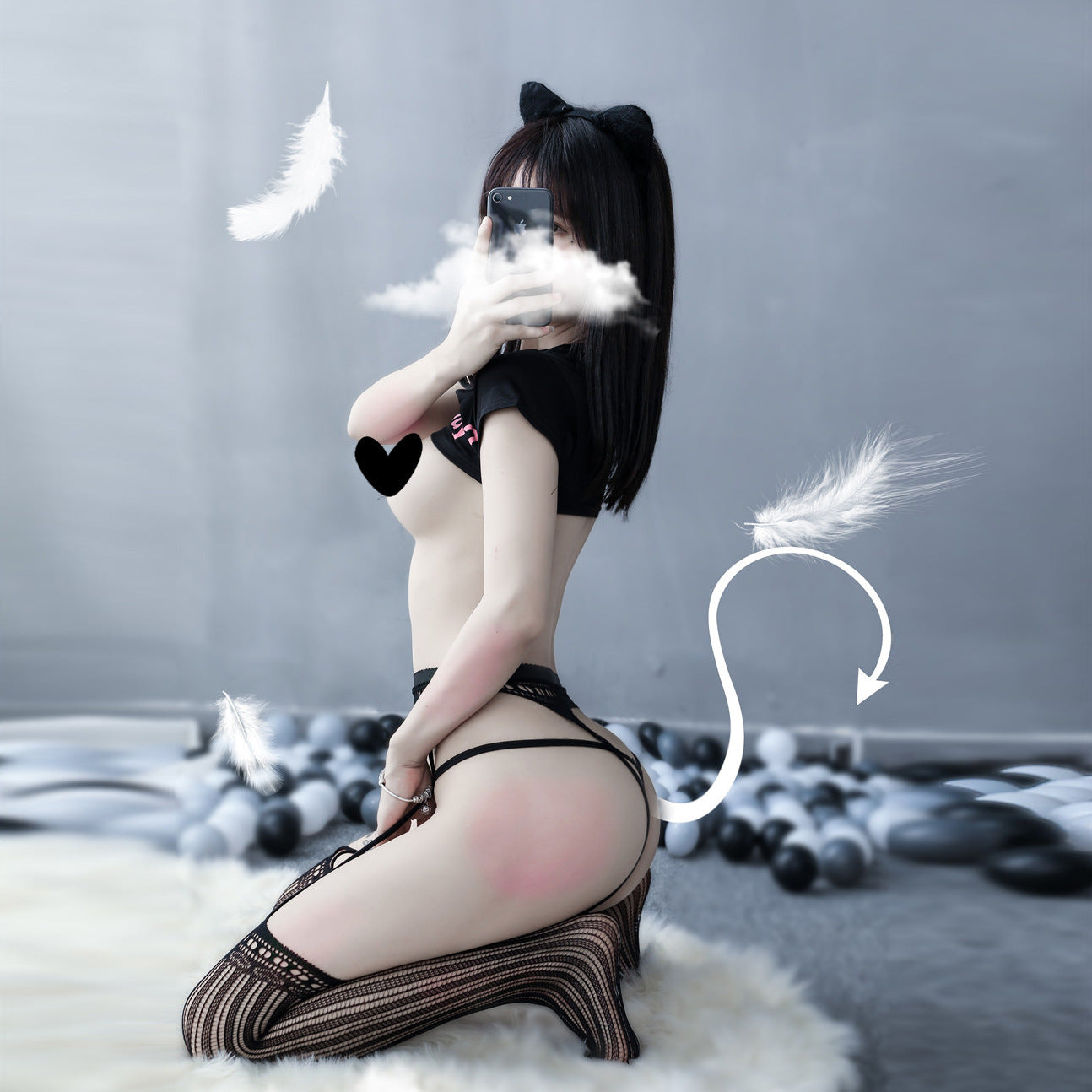 Yue Die's new erotic fishnet opens sexy pantyhose vertical bar temptation jumpsuit 6077