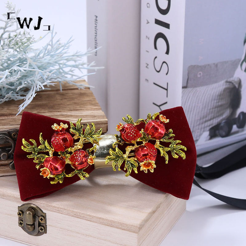 burgundy pomegranate bow tie men's wedding groomgroomsman party wedding banquet british men's suit collar flowers