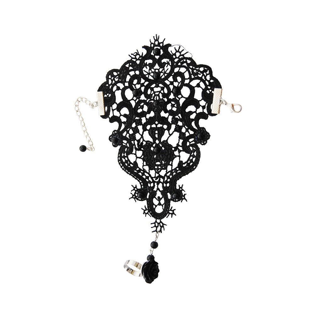 2024 bridal wedding accessories, white lace bracelet with ring, integrated chain, foreign trade export hand accessories wholesale