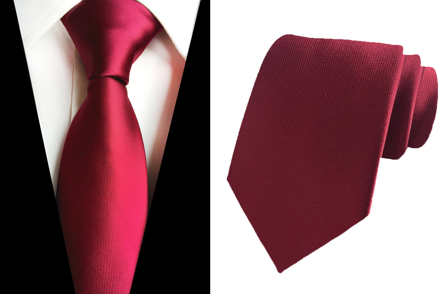 Howwide Classic Men's Ties Jacquard Woven Necktie Formal Tie Solid Color Burgundy