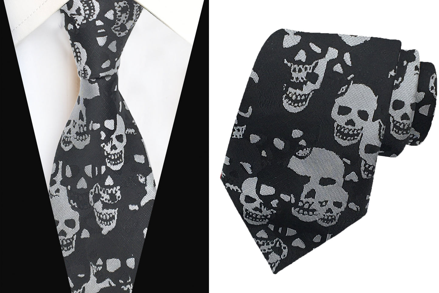 Howwide Classic Men's Ties Jacquard Woven Necktie Skull Black