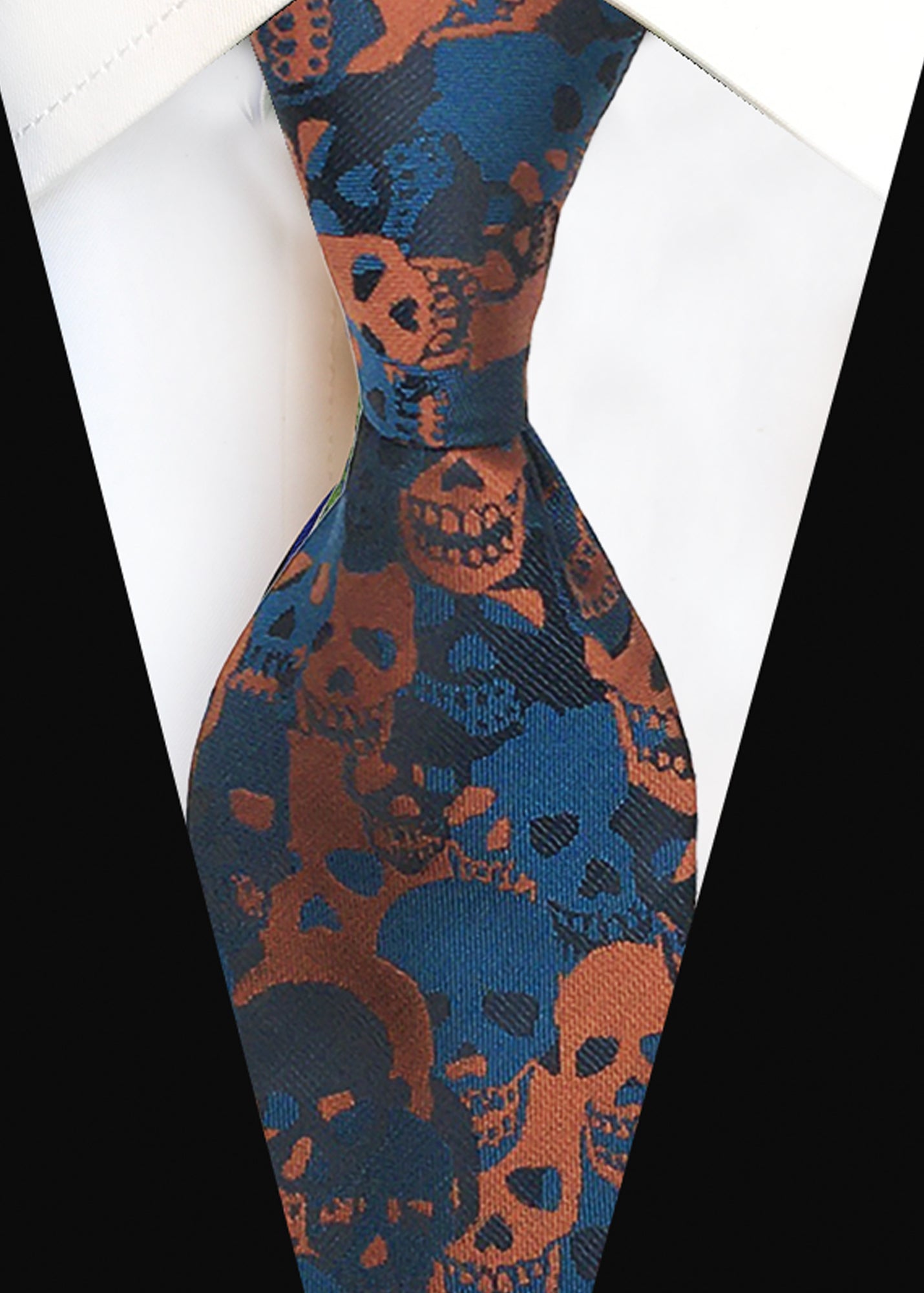 Howwide Classic Men's Ties Jacquard Woven Necktie Skull Orange