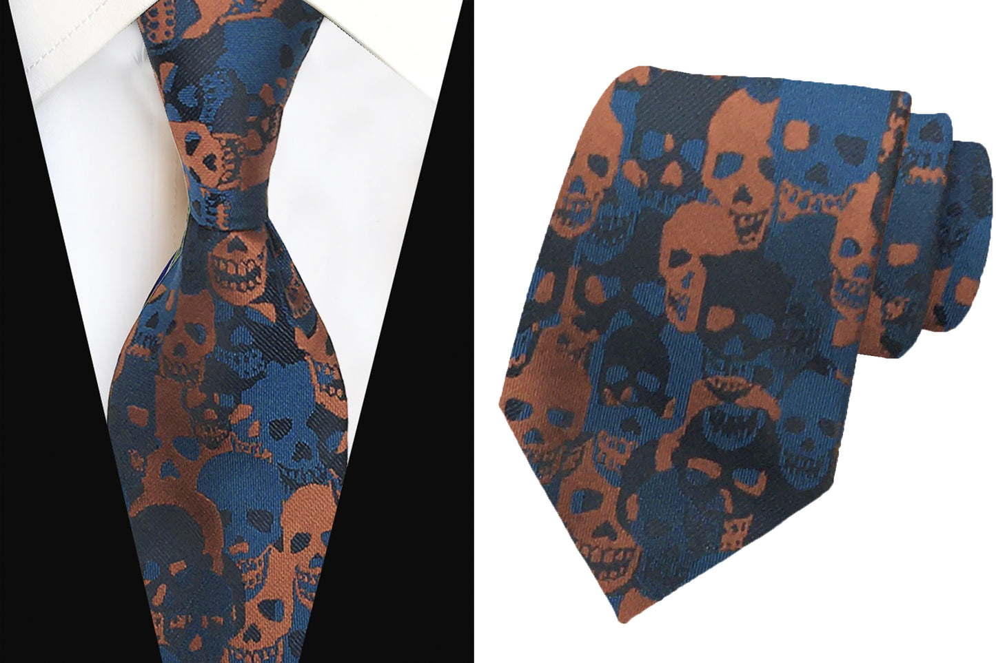 Howwide Classic Men's Ties Jacquard Woven Necktie Skull Orange