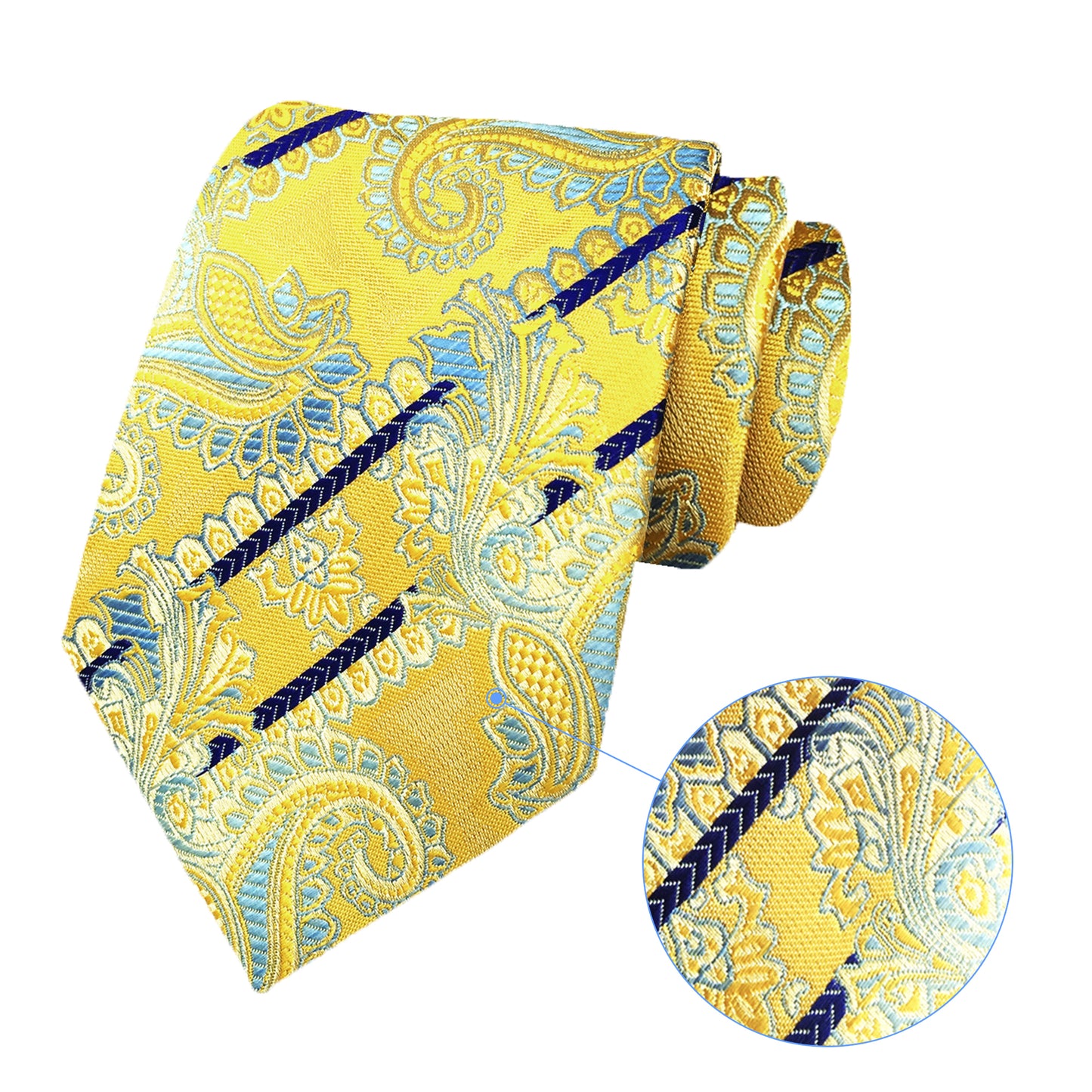 Howwide Luxury Men's Ties Jacquard Woven Necktie Paisley Stripe Yellow