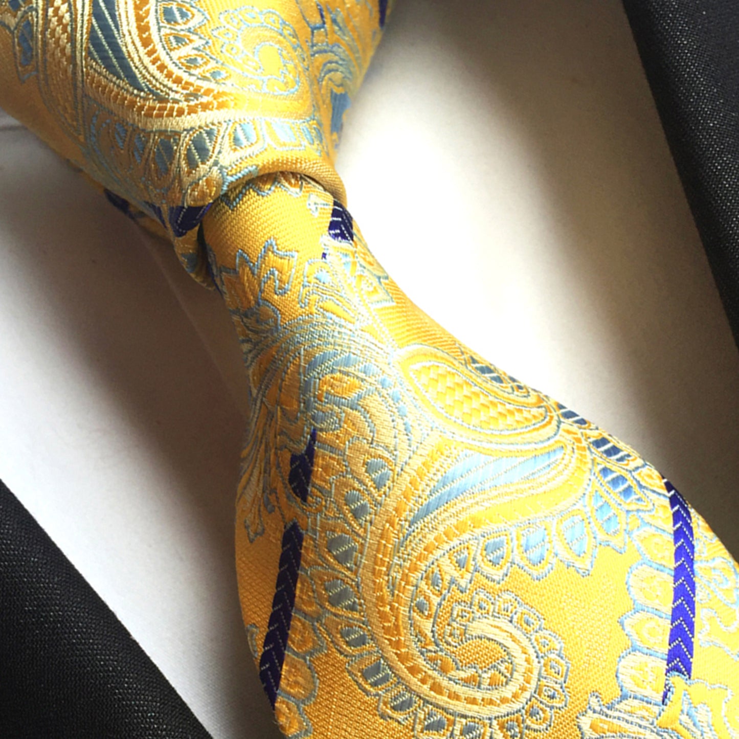 Howwide Luxury Men's Ties Jacquard Woven Necktie Paisley Stripe Yellow
