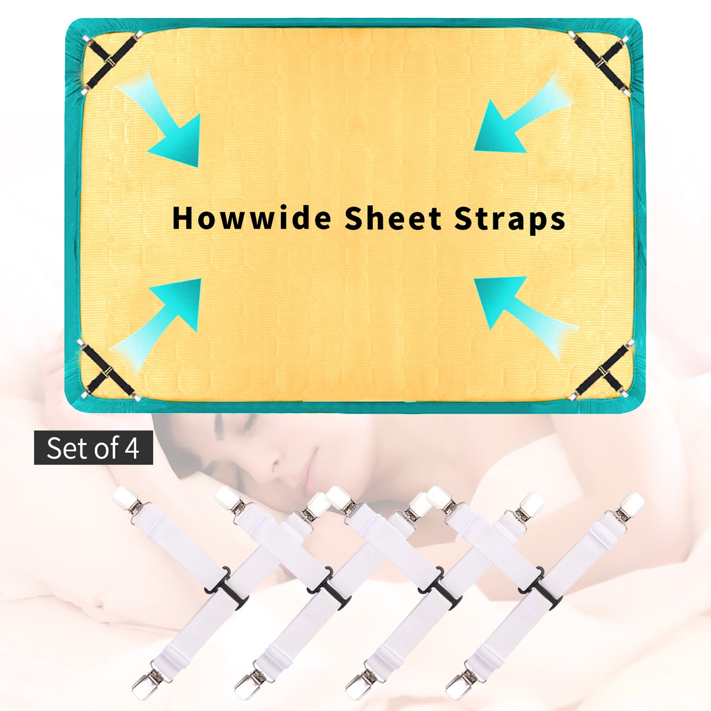 Howwide Bed Sheet Straps Fitted Sheet Holders for Corners 4 Pieces White