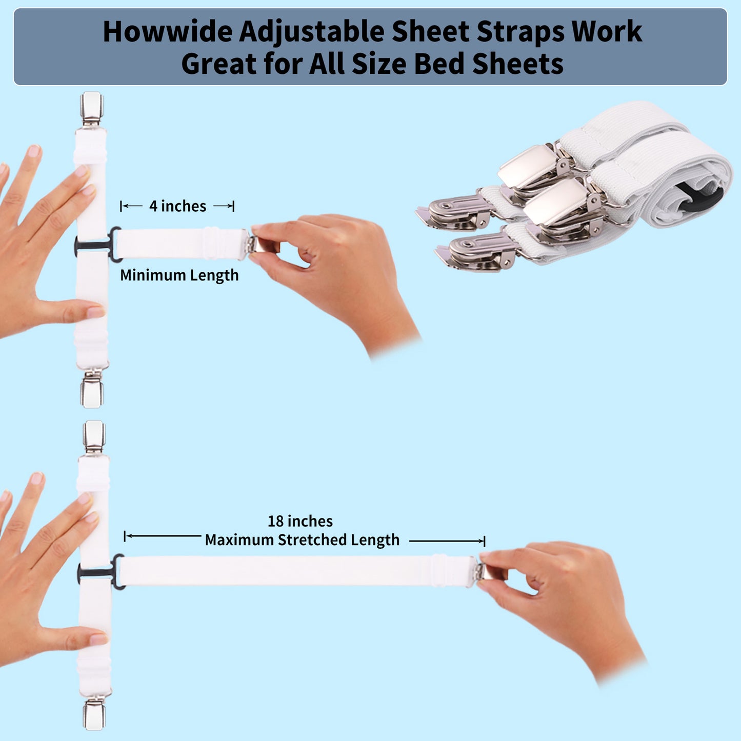Howwide Bed Sheet Straps Fitted Sheet Holders for Corners 4 Pieces White