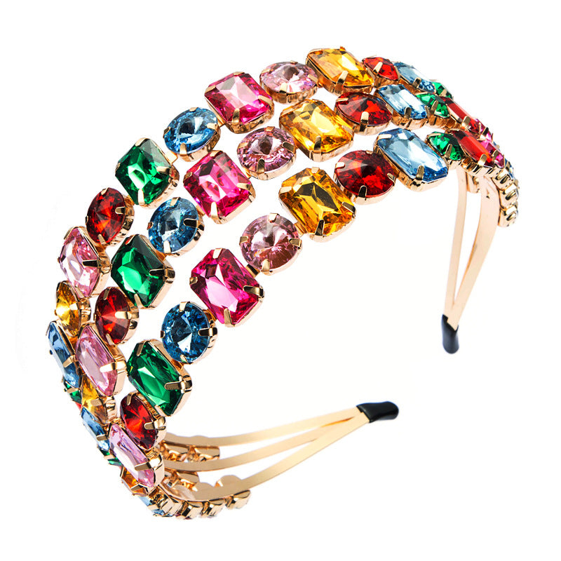 European and American personality exaggerated metal three rows of black and white ultra-flash glass diamond headbands fashion prom bride hair band headband girl