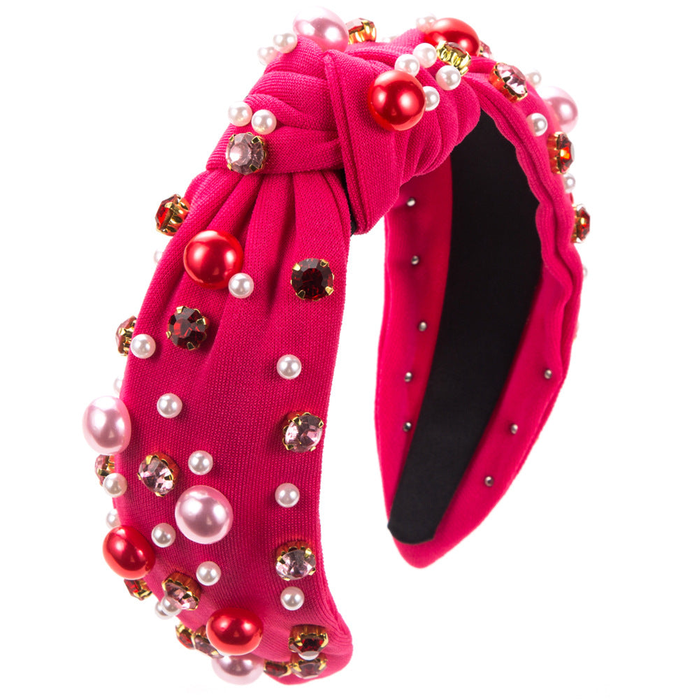 Cross-border popular European and American pearl rhinestone headbands, light luxury twisted fabrics, high skull headbands, face washing, and headwear