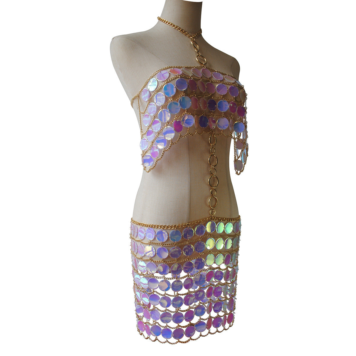 2024 new European and American cross-border jewelry, simple hollow acrylic, sequins, sexy chest chain, waist chain, integrated body chain