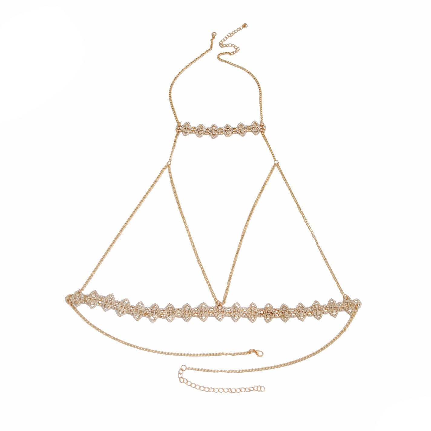 2023 European and American new cross-border original design sexy rhinestone halterneck chest chain marquise bikini beach body
