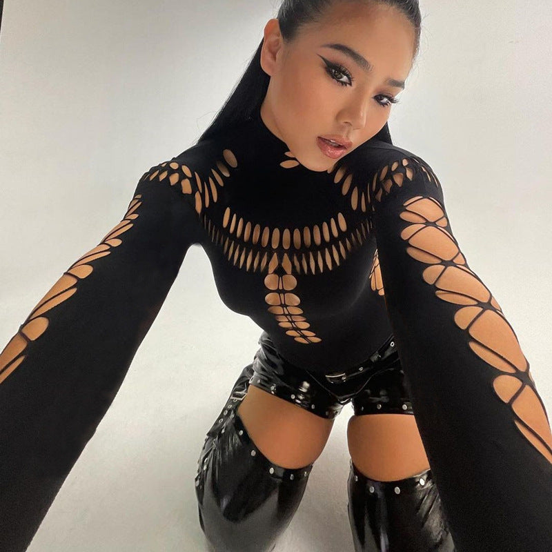 Yue Butterfly Europe and the United States 2024 Spring New Hot Girl Hollow Hole Spider Web High Neck Slim Jumpsuit Woman YDT037