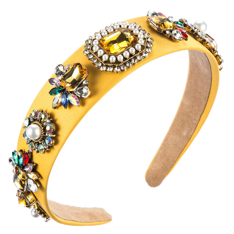 and Ming European and American fashion cross-border spot baroque retro court style pearl headband inlaid with glass diamond hair ornaments wholesale