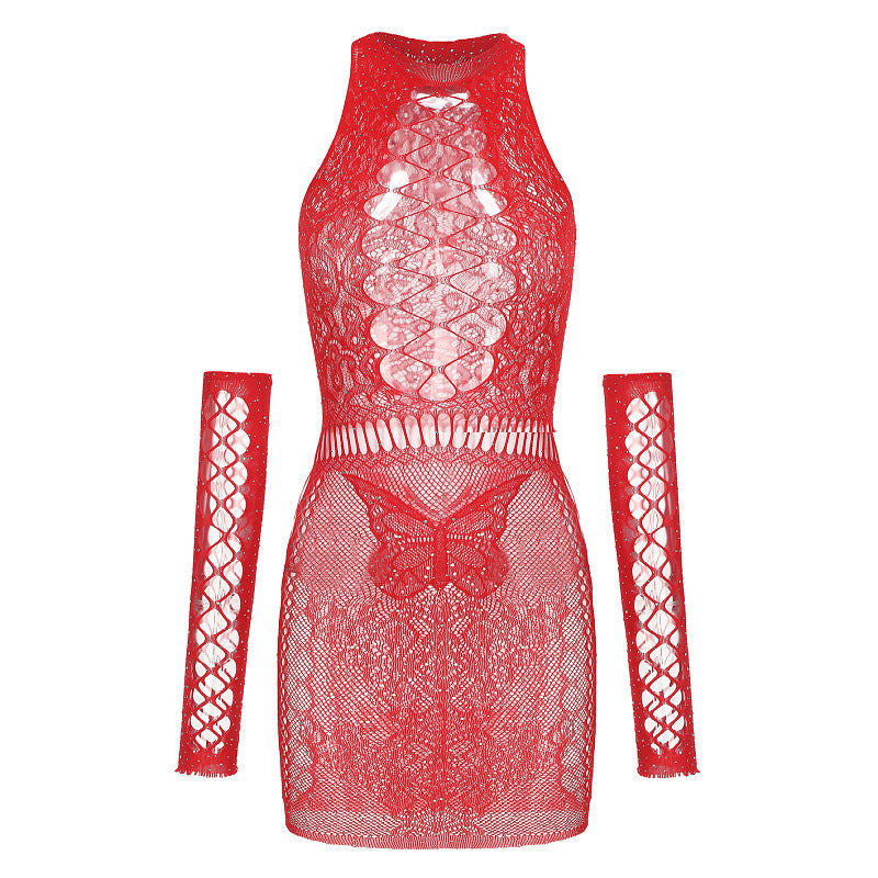 2022 Yue Butterfly European and American erotic underwear Amazon popular butterfly hip dress mid-sleeve suit short skirt 8737