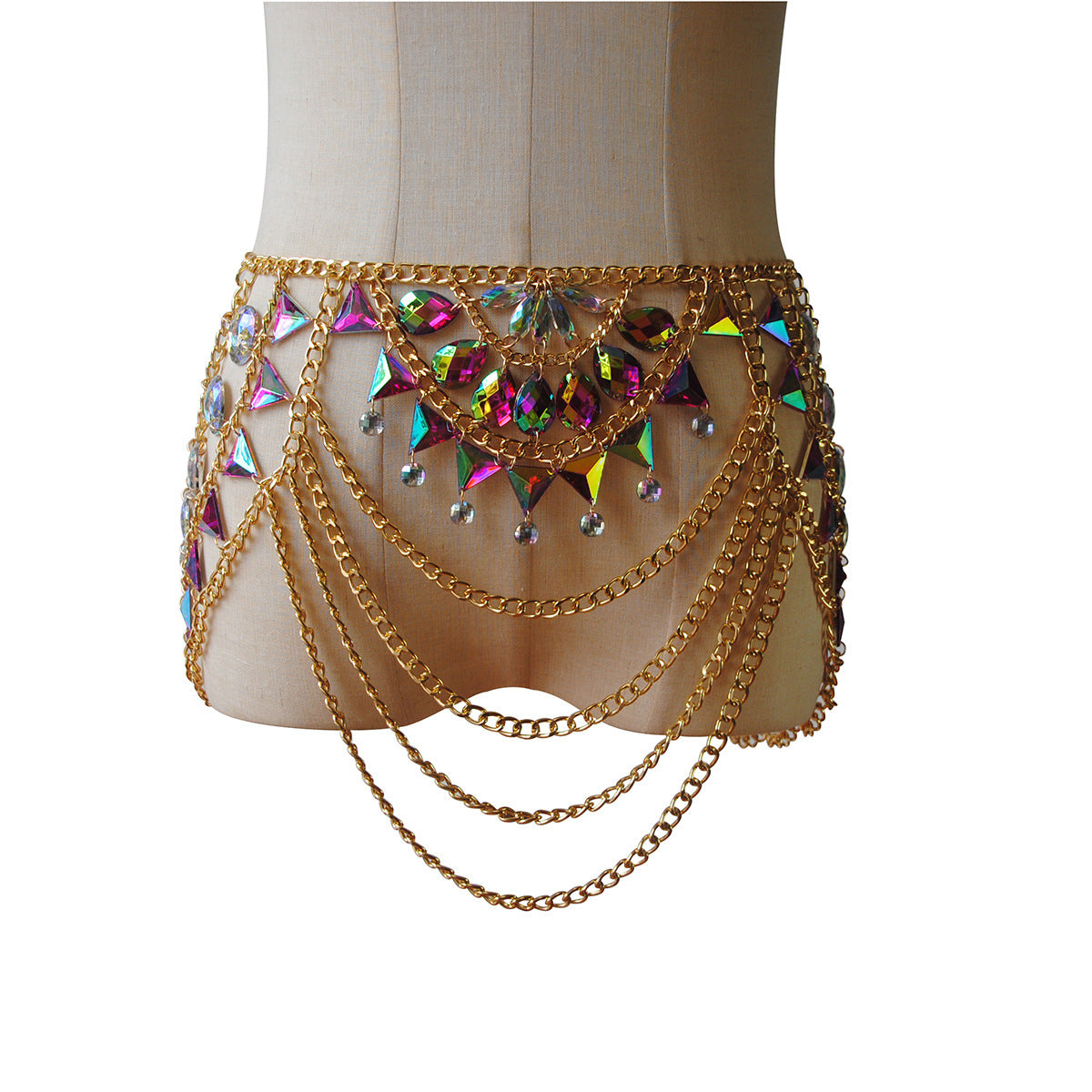 2024 New European and American Sexy Fashion Acrylic Bra Colored Diamond Crystal Pendant Chest Chain, Personality Waist Chain, Body Chain