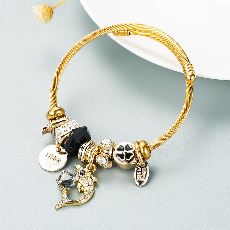 European and American fashion trends, niche designs, personalized DIY multi-element bracelets, women's simple gold bracelets, bracelets, accessories