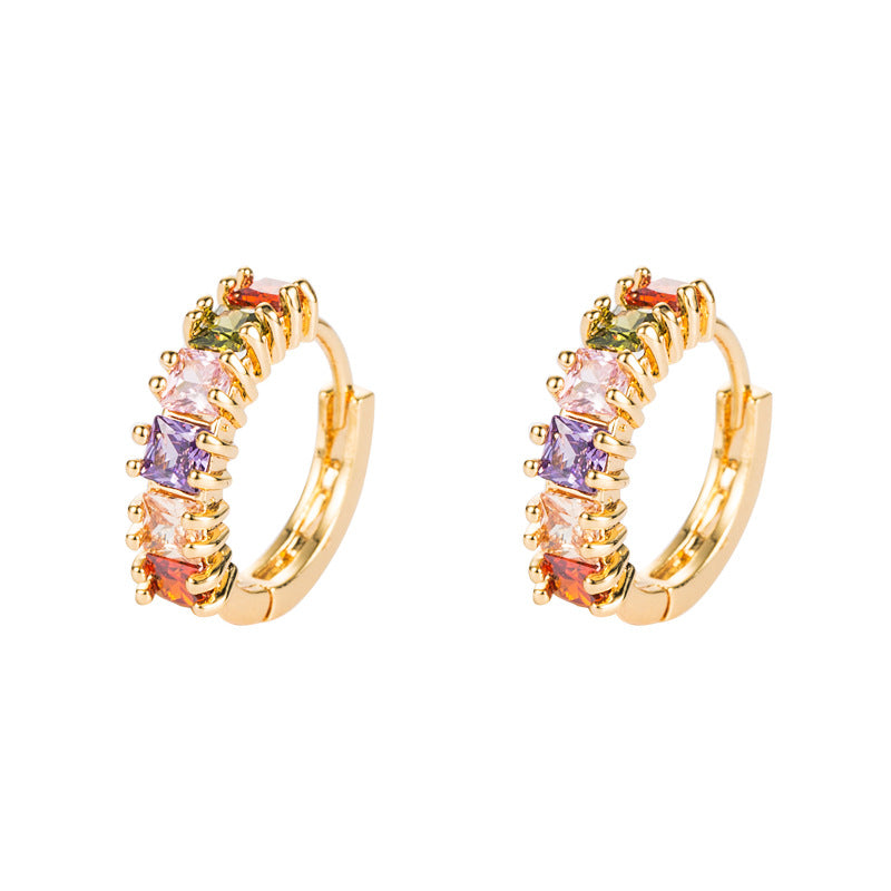Korean version fashion small gold hoop earrings brass inlaid with zircon temperament cute little fairy stud earrings ins earrings