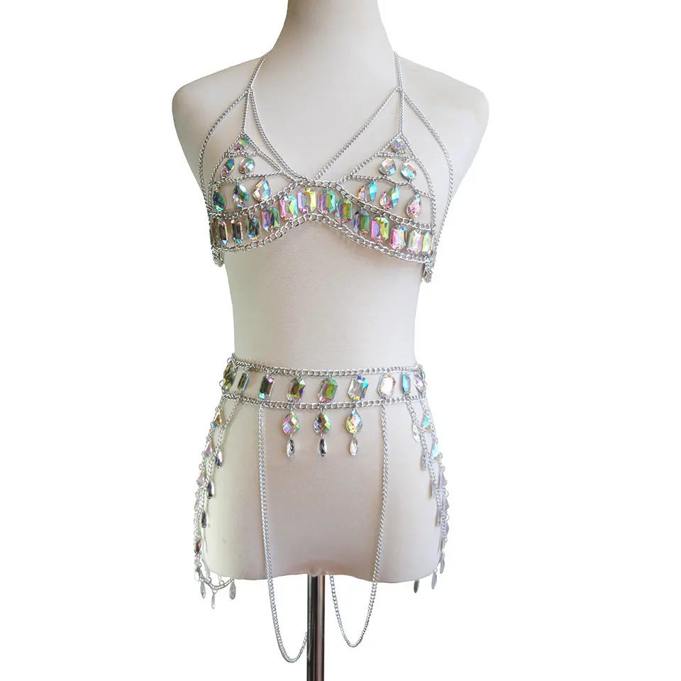 2024 New Cross Border Jewelry Acrylic Fashion Acrylic Bikini Chest Chain, Waist Chain Set, Body Chain