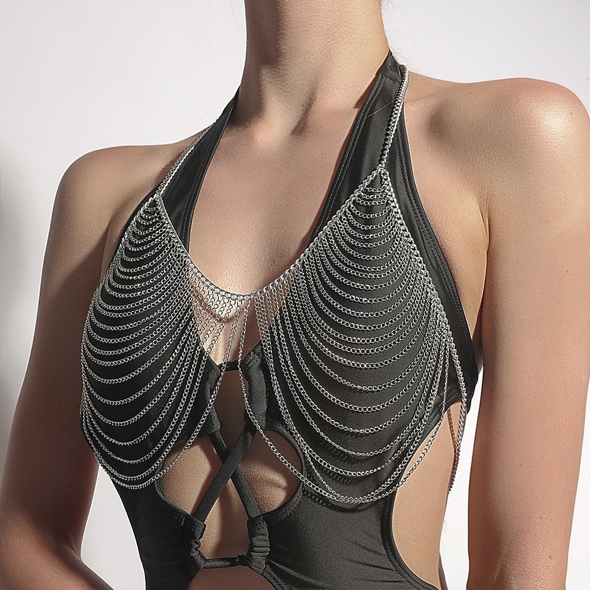 2024 European and American cross-border new accessories, gold multi-layer chains, exaggerated tassels, body chains, long bras, clothing chains