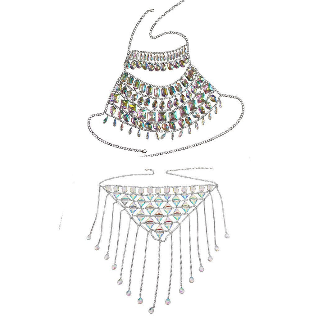 2024 European and American cross-border new hot-selling multi-layer acrylic splicing bra body chain + waist chain sexy body chain
