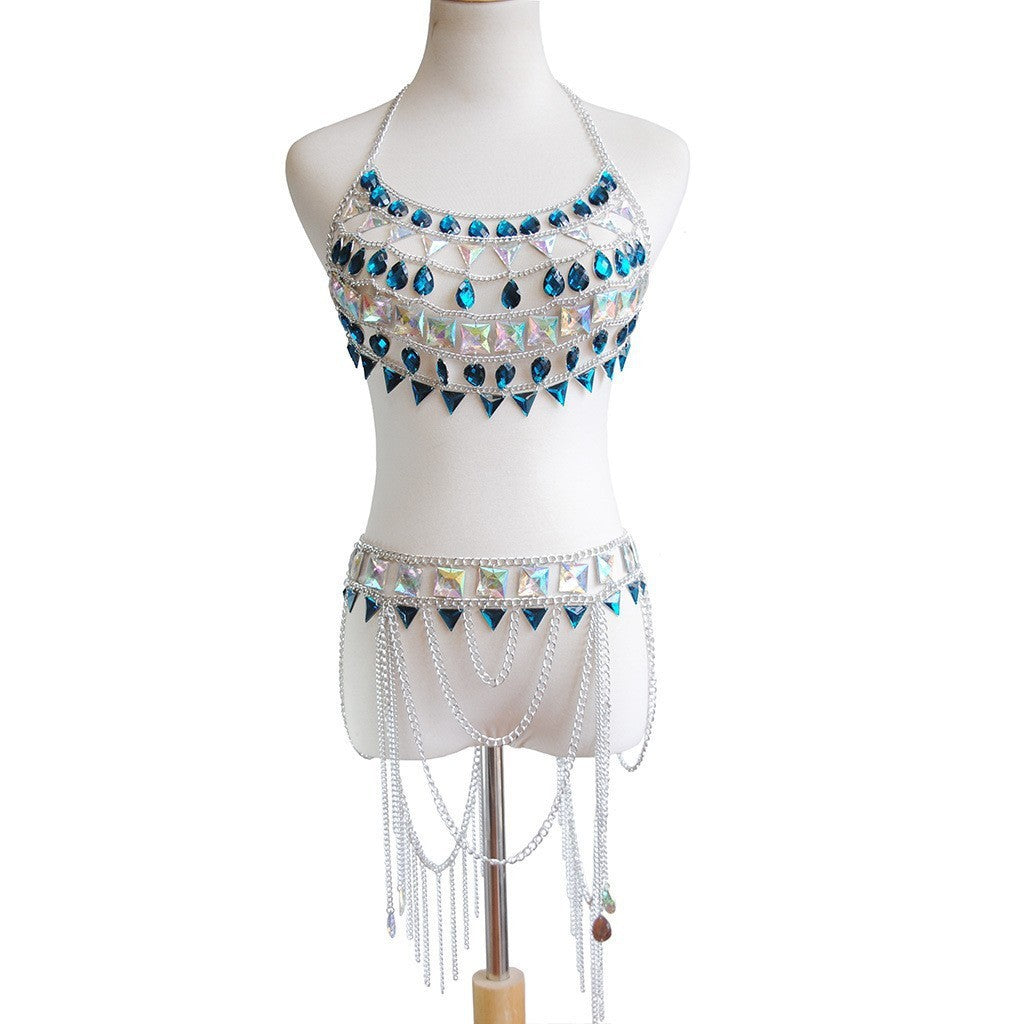 New European and American cross-border jewelry, nightclub, beach, versatile chest bracelet, necklace, fashionable sexy waist chain set, body chain