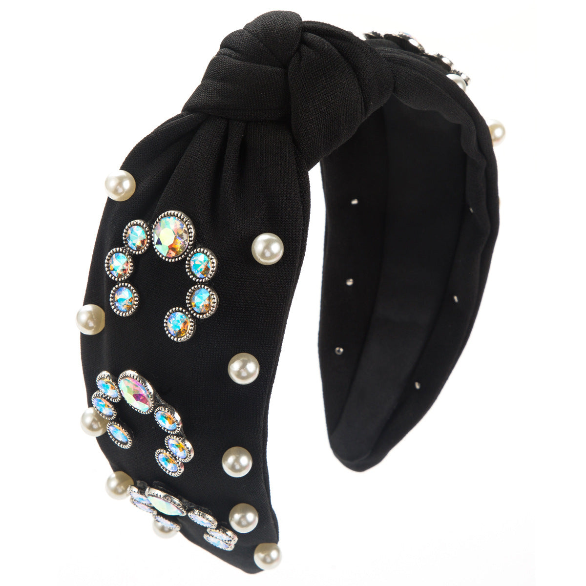 European and American new bohemian fabric headbands, high-quality beads, diamonds, knotted high skull, top and wide brim retro hair accessories