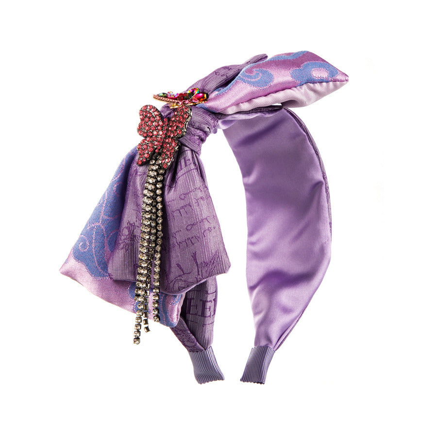Korean retro name: small fragrance, feng shui, rhinestones, bow, tassel, fabric headband, temperament, knotted silk, elegant headband, female