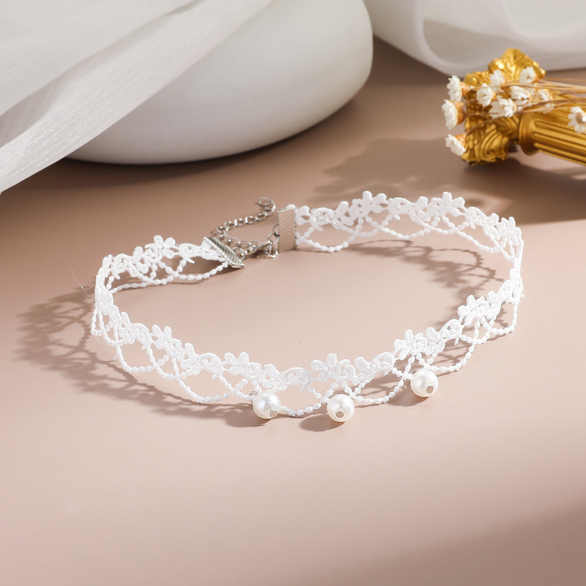 2024 New Sweet Princess Style Pearl Accessories Lace Necklace Korean Version Fashion Versatile Wedding Necklace Collar