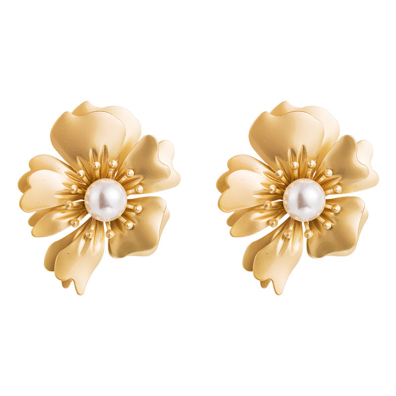 European and American fashion personality exaggerated sub-gold earrings women's trend simple big pearl Korean version creative earrings earrings women
