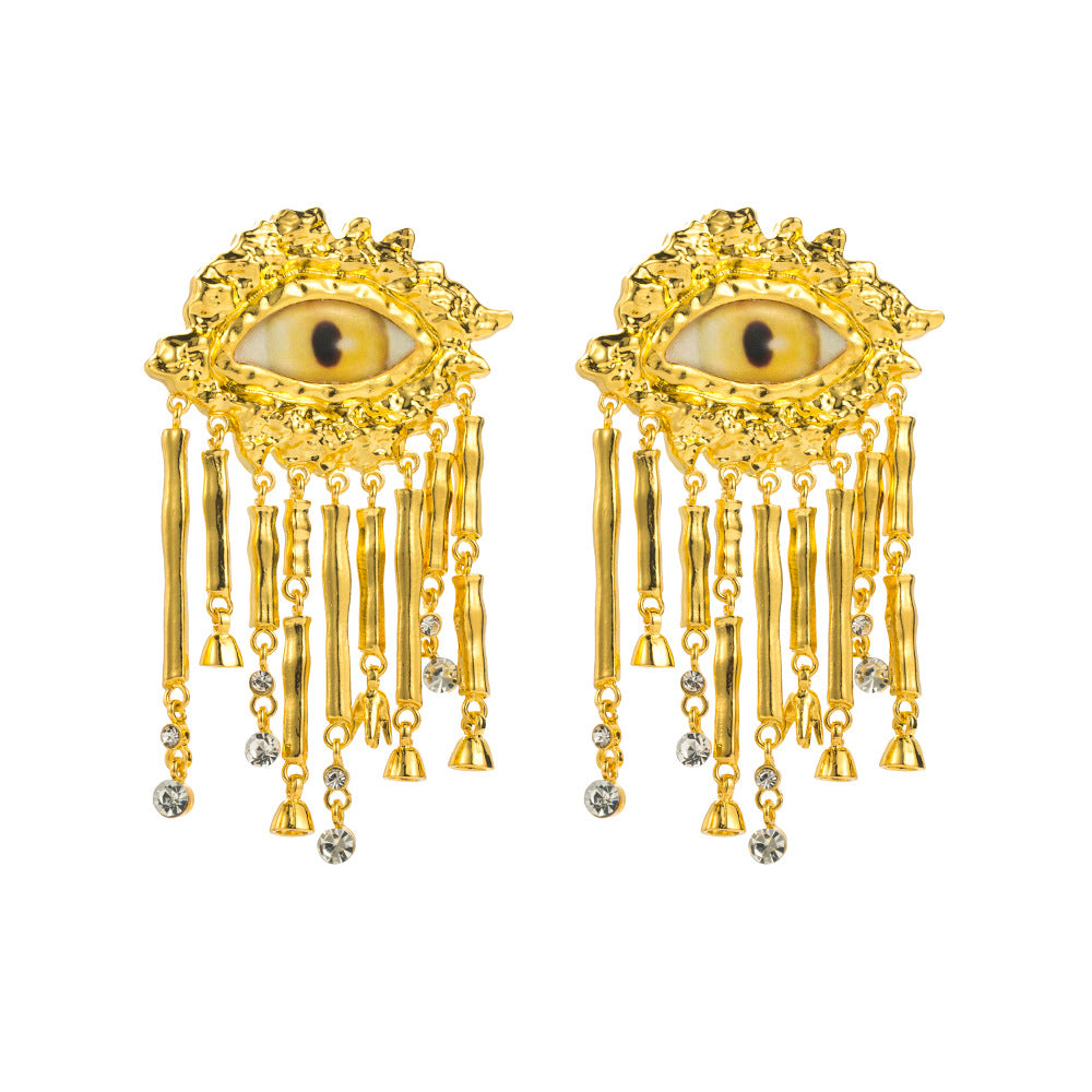Retro pre-owned temperament sense of luxury devil's eye silver needle earrings alloy inlaid diamonds exaggerated creative ear jewelry wholesale