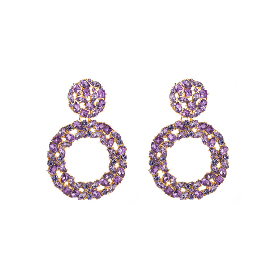 European and American fashion earrings women's alloy diamond earrings multi-layer geometric round full diamond personality exaggerated earrings wholesale