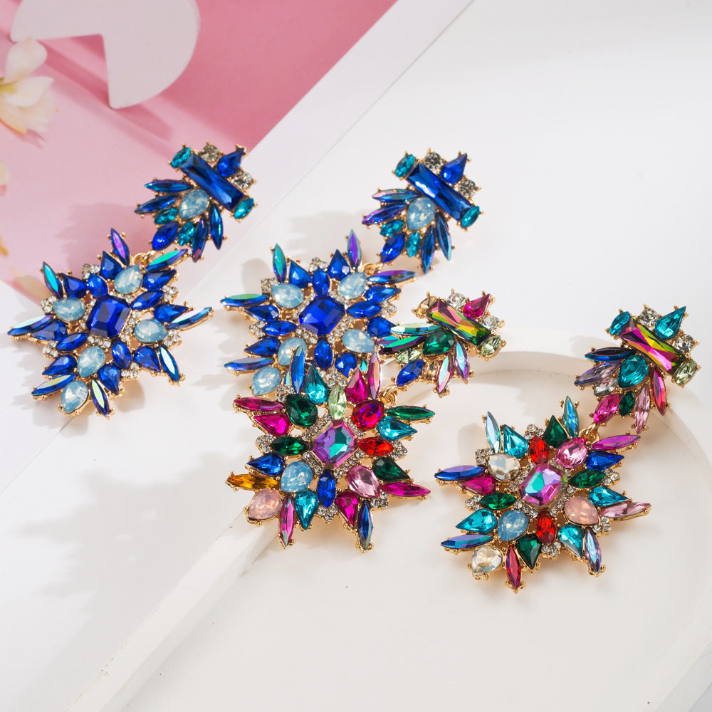 Earrings cross-border new alloy inlaid diamond multi-layer temperament earrings European and American personality exaggerated Internet celebrity party earrings