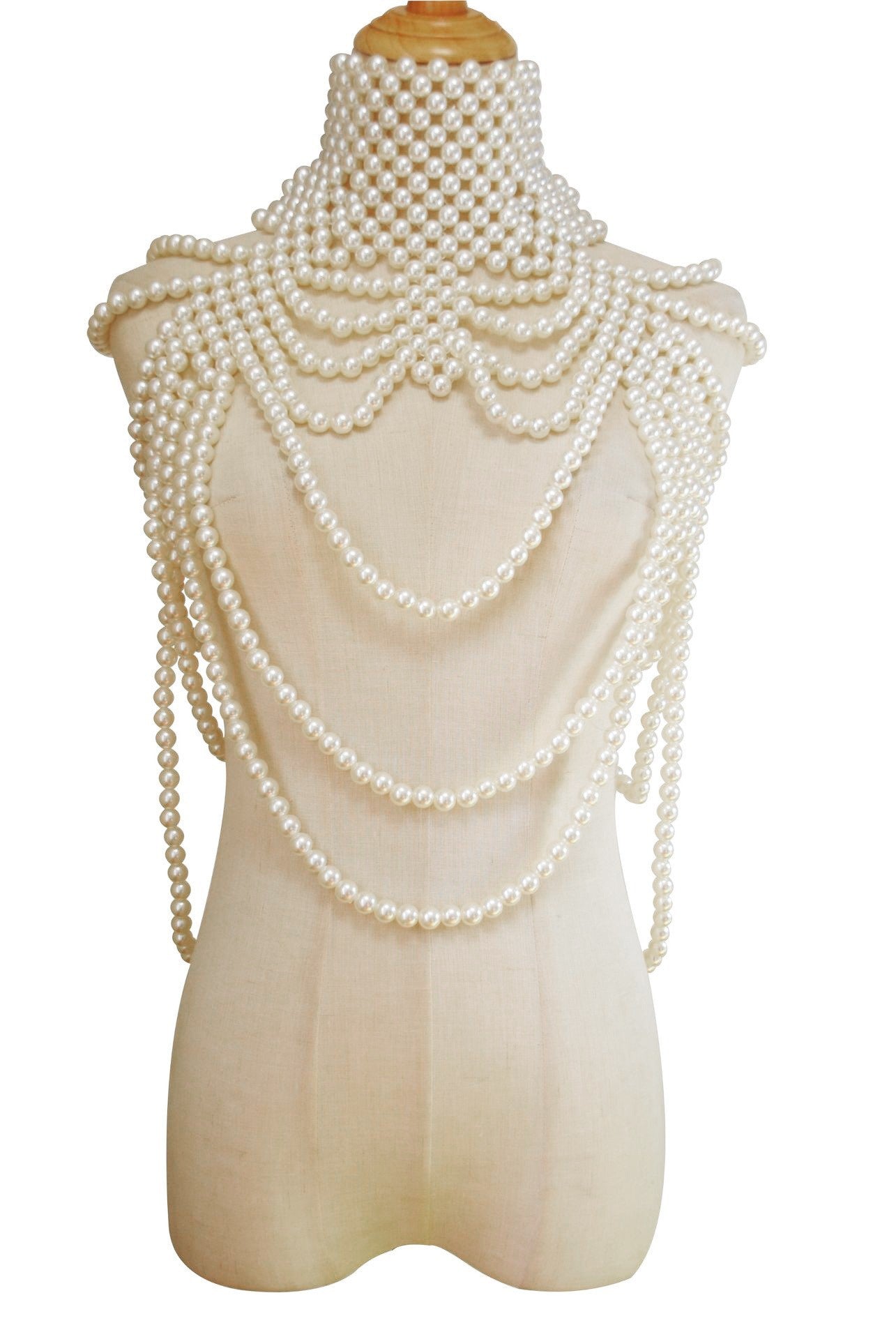 2024 European and American cross-border hot hand-woven fashion pearl chest ornament retro multi-layer tassel choker body chain