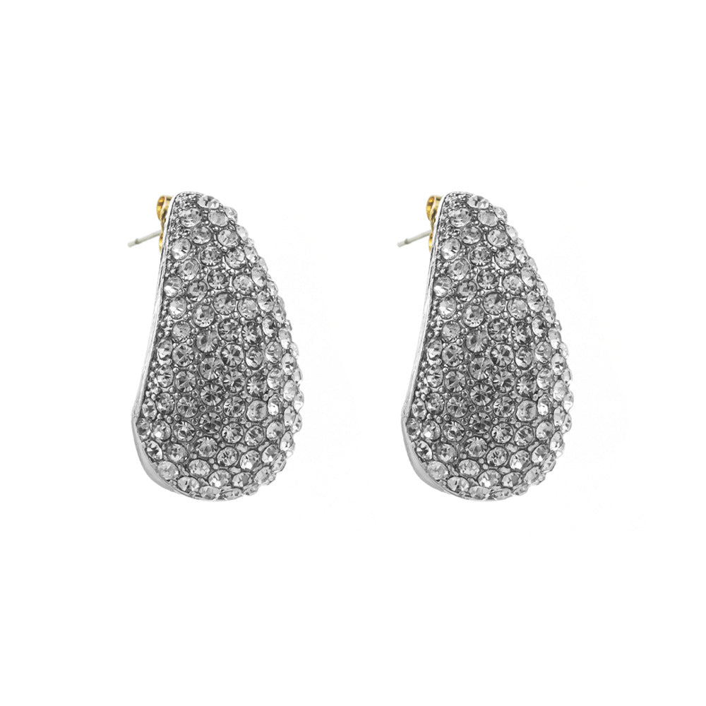 European and American trend new pear-shaped alloy full diamond silver needle earrings female retro temperament super flash full diamond earrings wholesale