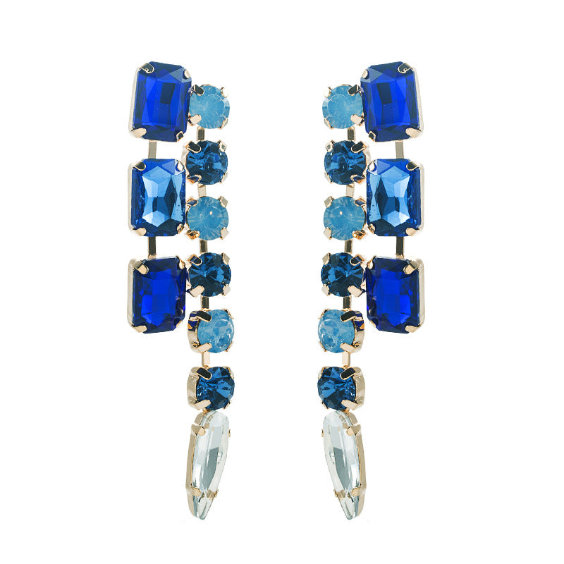European and American fashion super flash design sense alloy diamond geometric earrings Internet celebrity hit high-end exaggerated earrings women