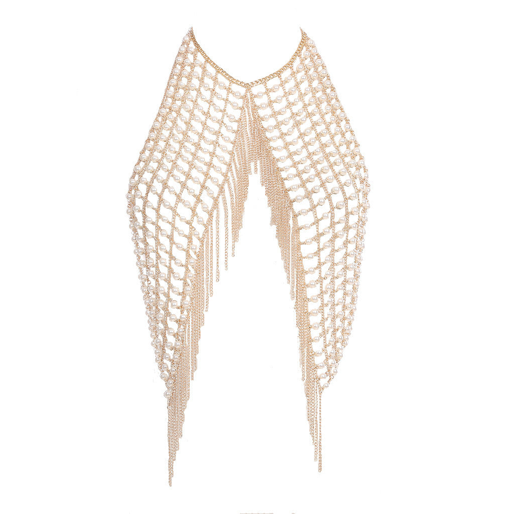 2024 summer new European and American cross-border jewelry fashion sexy nightclub handmade pearl tassel necklace body chain