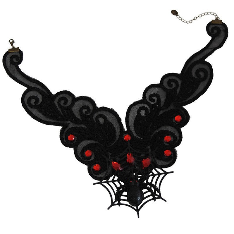 2024 New European and American Clavicle False Collar Fashion Exaggerated Women's Lace Spider Web Halloween Necklace