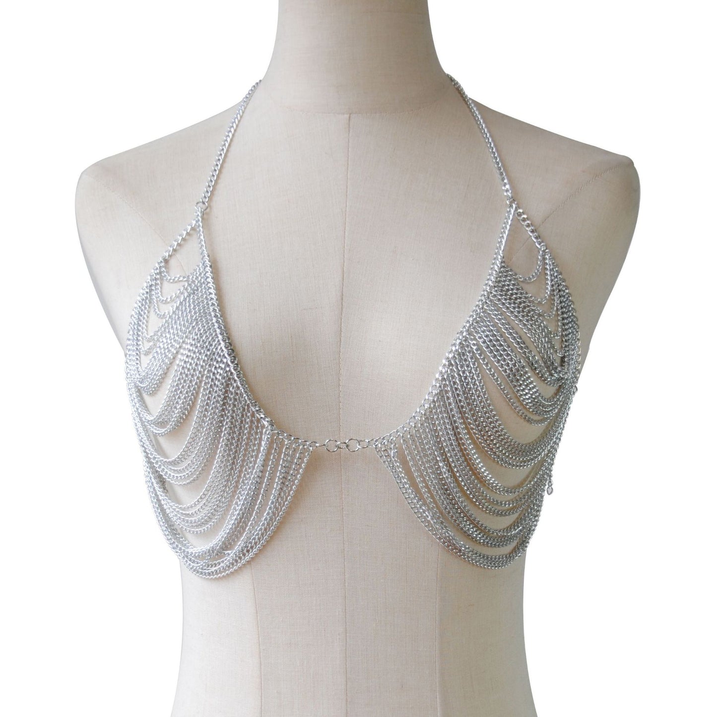 2024 European and American cross-border new accessories, gold multi-layer chains, exaggerated tassels, body chains, long bras, clothing chains