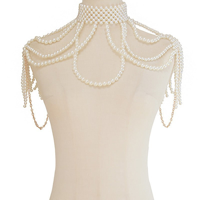 2024 European and American cross-border new summer necklace fashion chest bracelet bridal dress tassel multi-layer pearl body chain