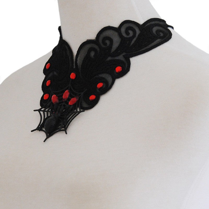 2024 New European and American Clavicle False Collar Fashion Exaggerated Women's Lace Spider Web Halloween Necklace