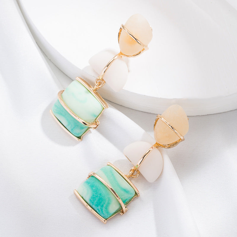 European and American trend splicing geometric stone earrings fashion exaggerated bohemian resort style artificial stone earrings earrings
