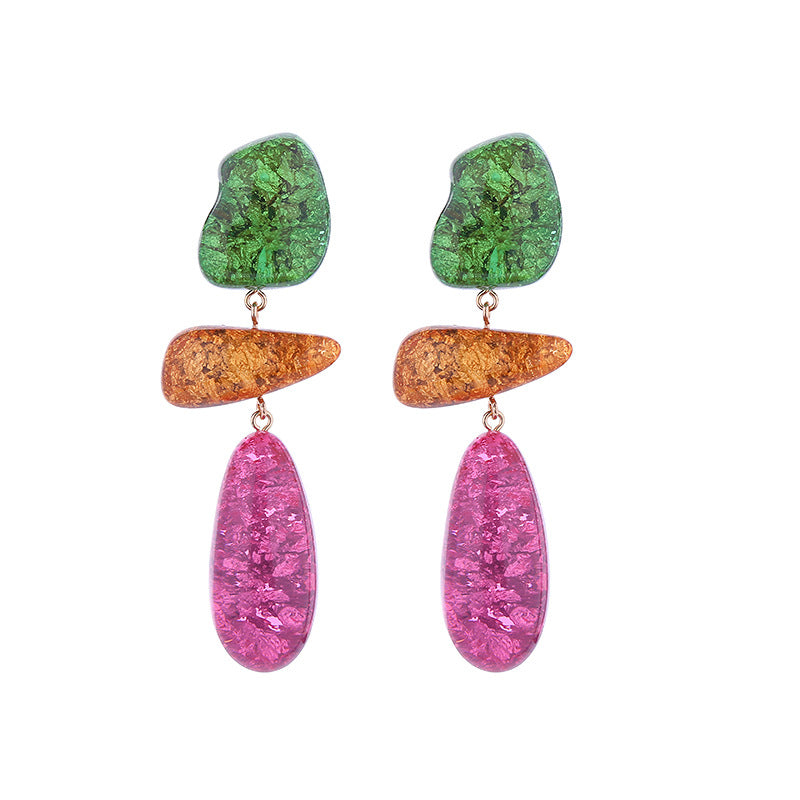 za irregular geometric shape color resin pendant earrings women's european and american fashion multi-layer temperament long earrings earrings