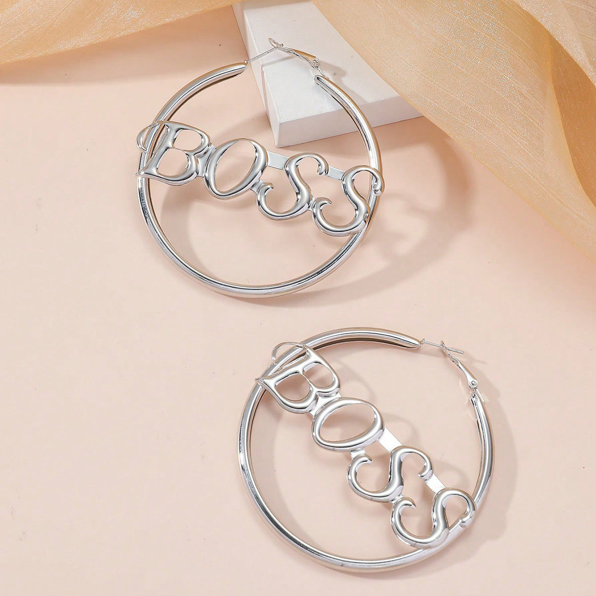 2024 new European and American cross-border hot selling personality temperament letter big circle exaggerated retro earring temperament