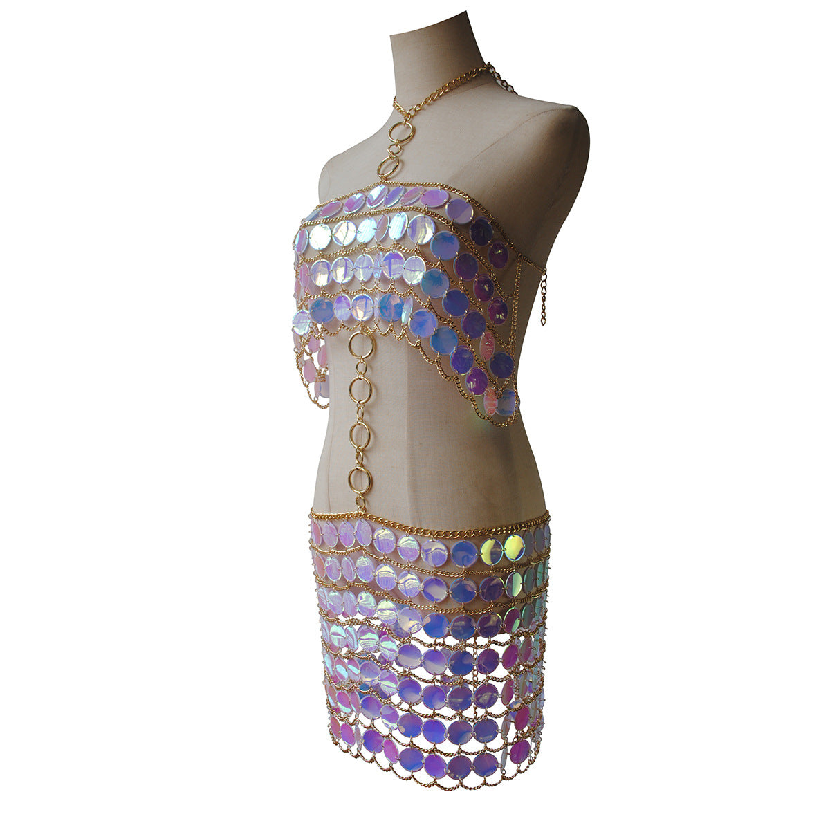 2024 new European and American cross-border jewelry, simple hollow acrylic, sequins, sexy chest chain, waist chain, integrated body chain