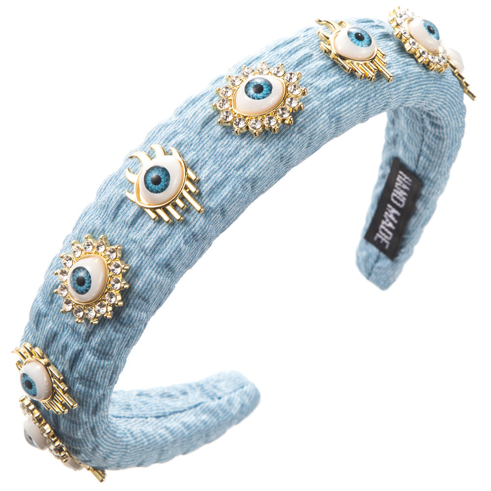 European and American trend, new personality, devil's eye, headband, female diamond-inlaid sponge, high skull, temperament, street photography hair accessories, hairpins