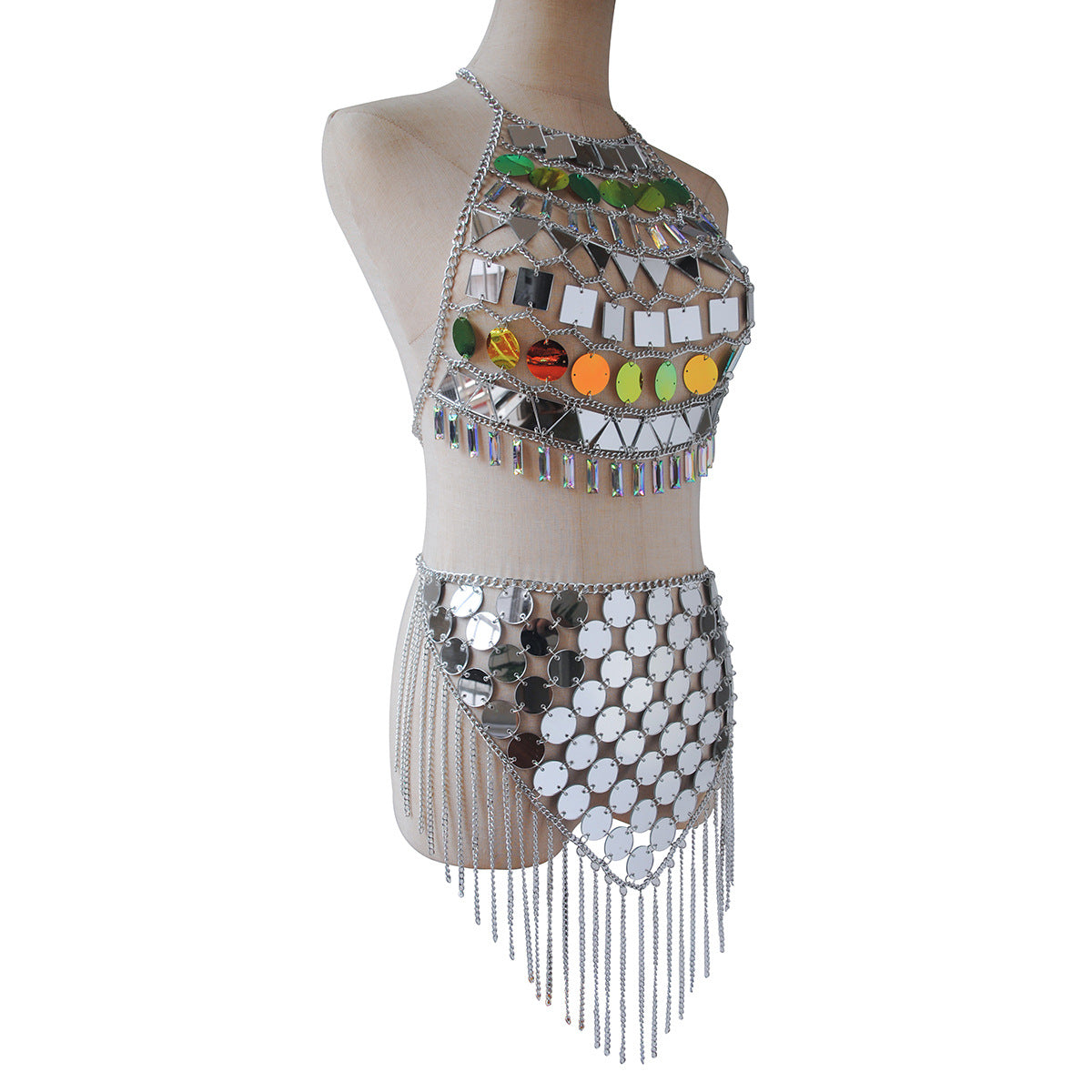 2024 New European and American Fashion Jewelry Acrylic Crystal Pendant Sexy Chest ChainPersonality Tassel Waist Chain Body Chain