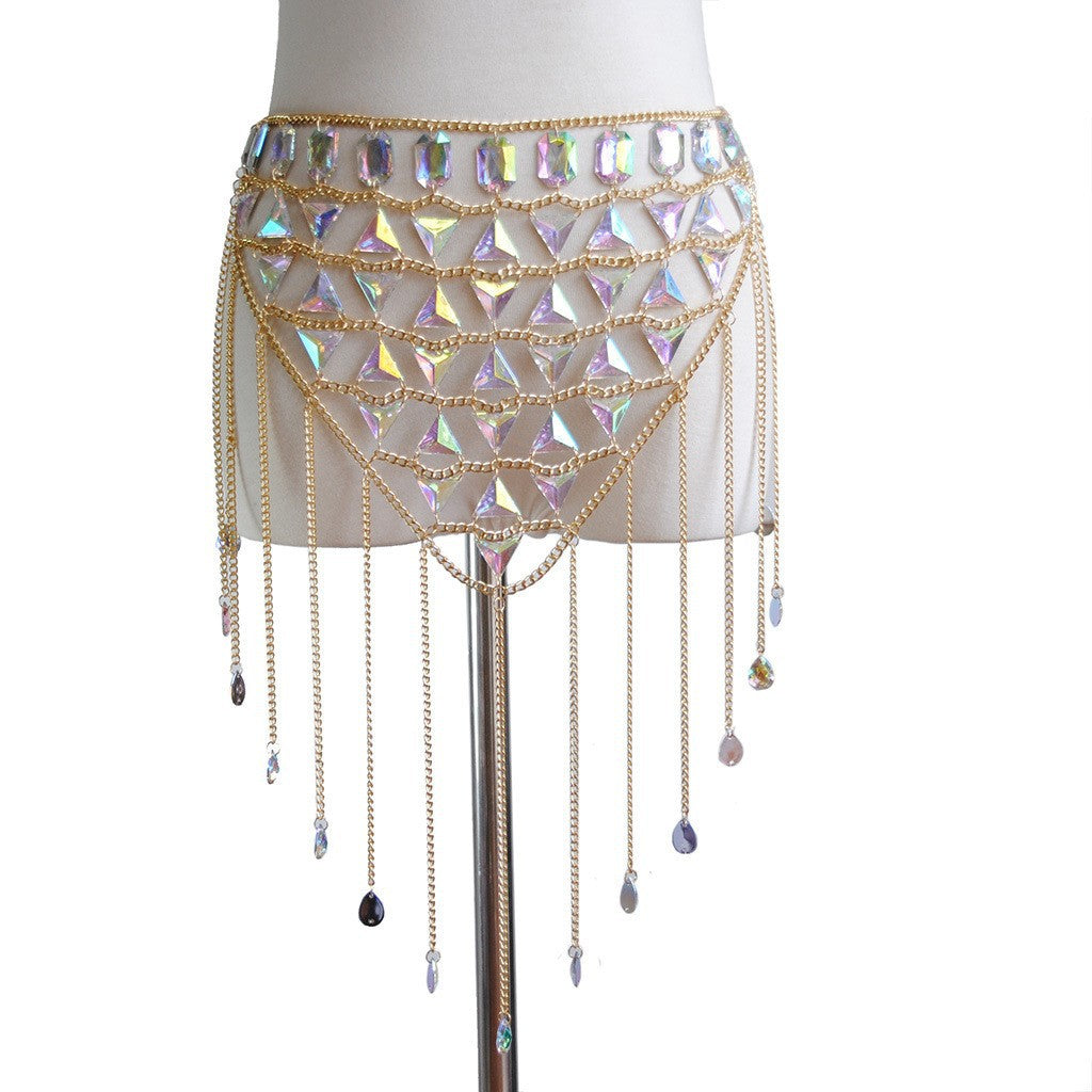 2024 European and American cross-border new hot-selling multi-layer acrylic splicing bra body chain + waist chain sexy body chain